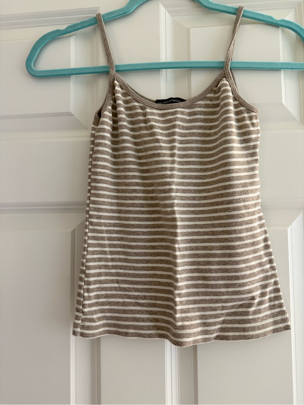 Brandy Melville Tan and White Striped Tank Top